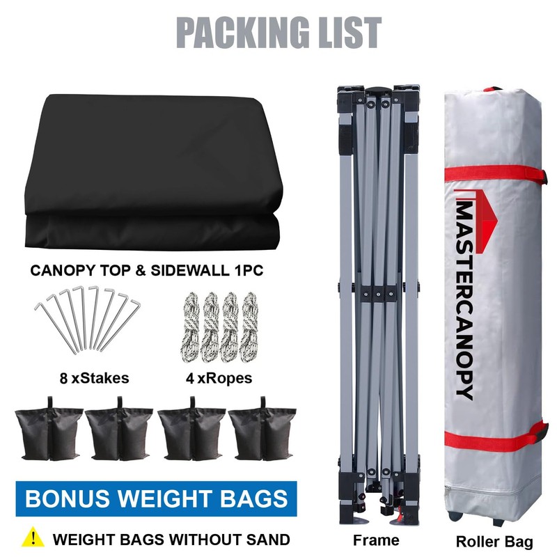 MASTERCANOPY Durable Pop-up Canopy Tent with 1 Sidewall (10'x10',Black)