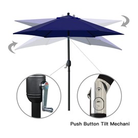 Sunnyglade 7.5' Patio Umbrella Outdoor Table Market Umbrella with Push Button Tilt/Crank, 6 Ribs (Navy Blue)