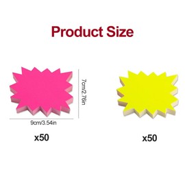 Pack of 100 Price Tags, 7 x 9 cm Sales Signs, Price Labels, Fluorescent Sign Burst Paper, Display Merchandise Signs, Sign Price Stickers, for Supermarkets, Shop