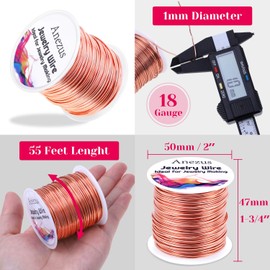 Jewellery Wire for Jewellery Making, Anezus Craft Wire, Tarnish Resistant, Copper, Beading Wire for Jewellery Making and Crafts (1 mm, Copper)