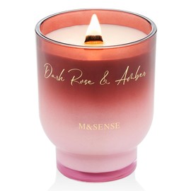 M&SENSE 16.6oz Natural Soy Large Jar Candle with Wooden Wick | Dark Rose Amber Scent | 95-Hour Burn & Long-Lasting Burn | Housewarming Gift for Men and Women