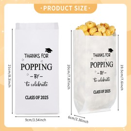 50 Pcs Graduation Party Favors Class of 2025 Popcorn Bags Thanks for Popping by Paper Bags Snack Goodie Cookie Grease Resistant Individual Paper Servings for Graduation Party Supplies