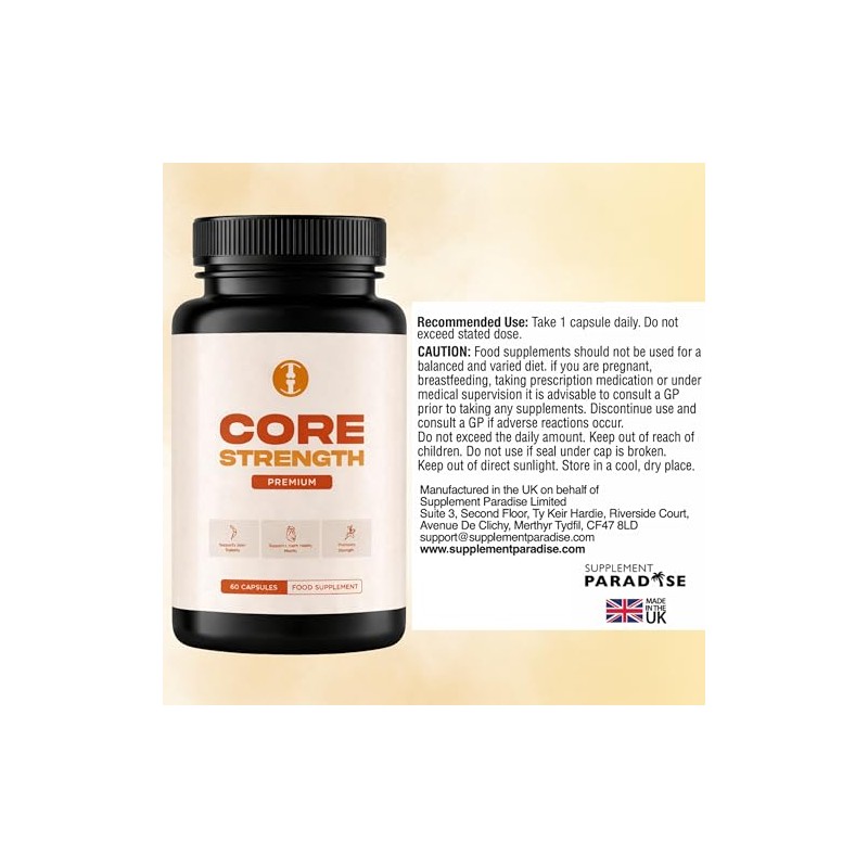 Core Strength Food Supplement 60 Capsules – Marine Collagen, Vitamin