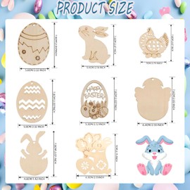 40pc Easter Wooden Craft Kits for Kids Adults,Unfinished Wooden Easter Diy Painted Rabbit Ornaments Hanging Eggs Style Craft Kit Creative Crafts Cutouts Easter Party Decorations(With Rope Drawing Pen)