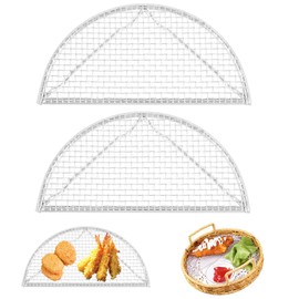 Doyime Half Moon Tonkatsu Net (Set of 2) Oil Cutting Net, Oil Cutting Net for Frying Pots, Tonkatsu Net, Half Moon, Multi-functional, High Temperature Resistant, Dishwasher Safe, Stainless Steel,