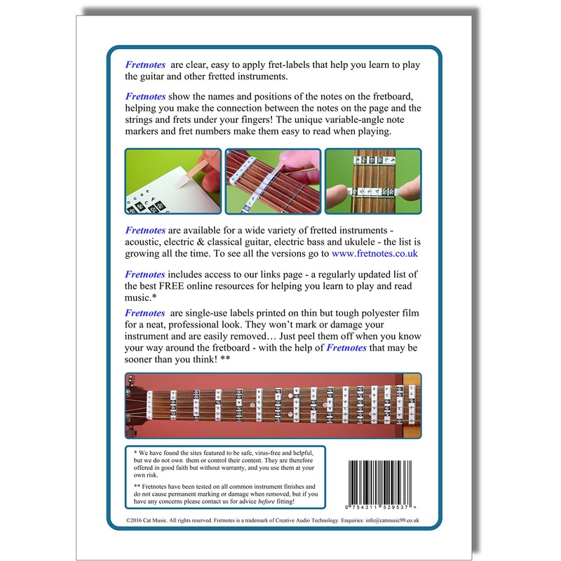 FRETNOTE Stickers for Guitar - 6-String RH Fretboard Notes (25