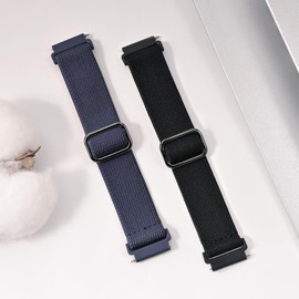 Farluya 2 Pack Stretchy Nylon Watch Bands Compatible with Garmin Forerunner 165/55/245/Vivoactive 5/6/3,20mm Soft Breathable Adjustable Replacement Sport Straps for Garmin Venu Sq 2 Women Men