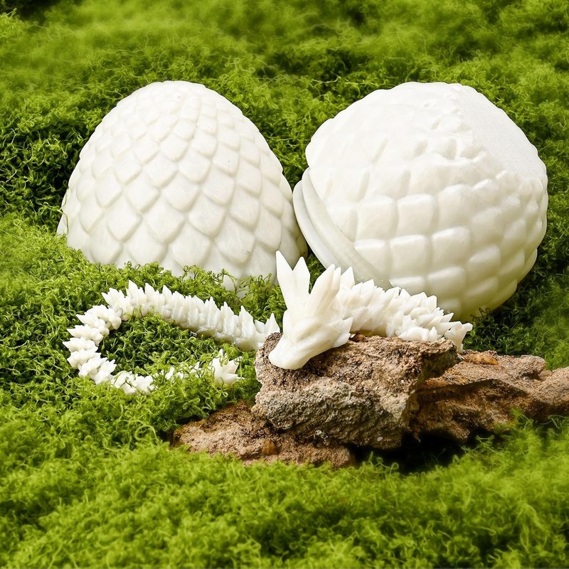 3D Printed Articulated Dragon Egg With Dragon Inside (Silk White)
