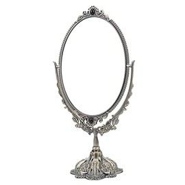 Naroote Espejo de Maquillaje Retro de Metal, Espejo Cosmético Antiguo Vintage, Rotación de 360° de Doble Cara para Vestidor de Baño, Dormitorio, Decorativo de Aleación de Zinc de Estilo Europeo para