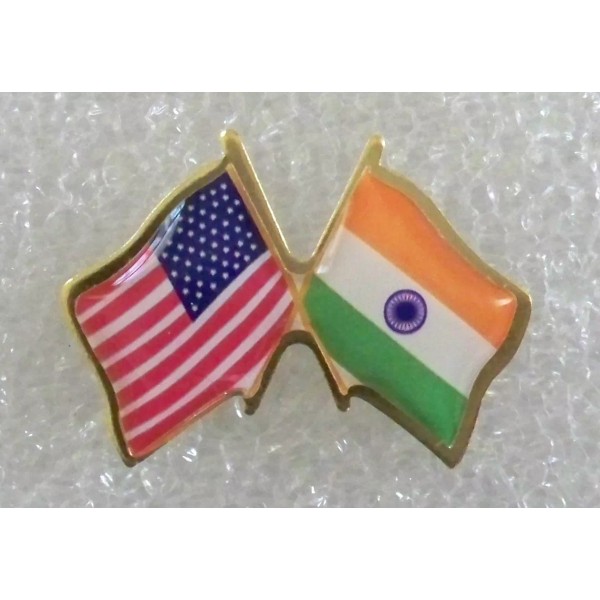 US and India crossed flags lapel pin, made in USA