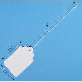 White Merchandise Tags #8 – 500 Tags with String, 2 3/4” x 1 11/16” – Paper Strung Marking Tags with 6” String Attached for Pricing and Labeling