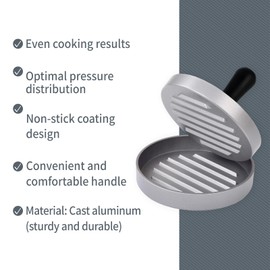 Burger press with 100 sheets of baking paper, hamburger press set made of cast aluminium for delicious hamburgers, patties, BBQ, burger pattie press, burger press with non-stick coating