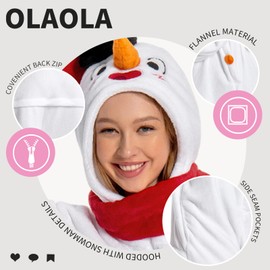 OLAOLA Unisex Adult Christmas Costume, Adult Snowman Onesie, Plush Xmas Cosplay Pajamas One-Piece Sleepwear