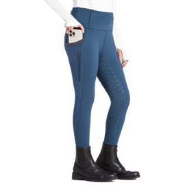 FitsT4 Sports Girls Riding Pants Full Seat High Waist Kids Equestrian Breeches Horse Schooling Tights Zipper Pockets Peacock Blue Size S