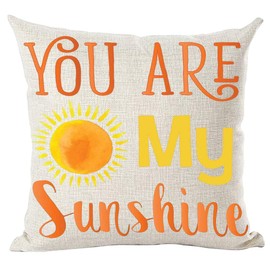 Ramirar Watercolor Yellow Orange Word Art Quote You are My Sunshine Sun Summer Decorative Throw Pillow Cover Case Home Living Room Bed Sofa Car Cotton Linen Square 18 x 18 Inches
