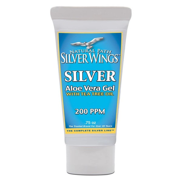 Natural Path Silver Wings Silver 200ppm Aloe Vera Gel with Tea Tree Oil 0.75 oz. Skin Healing & Nourishing