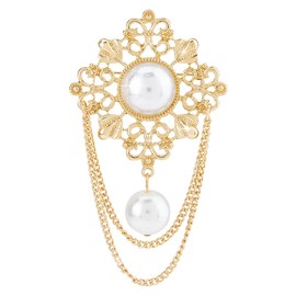 SUPERFINDINGS Gold Vintage Pearl Brooch Flower Tassel Brooch Elegant Brooches Floral Lapel Pins Women Fashion Brooches for Wedding, 8.2x4.7cm/3.2x1.9