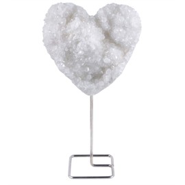 mookaitedecor Natural Rock Quartz with Stainless Stand, Heart Shaped Geode Crystal Cluster Stone for Healing Reiki and Home Decor