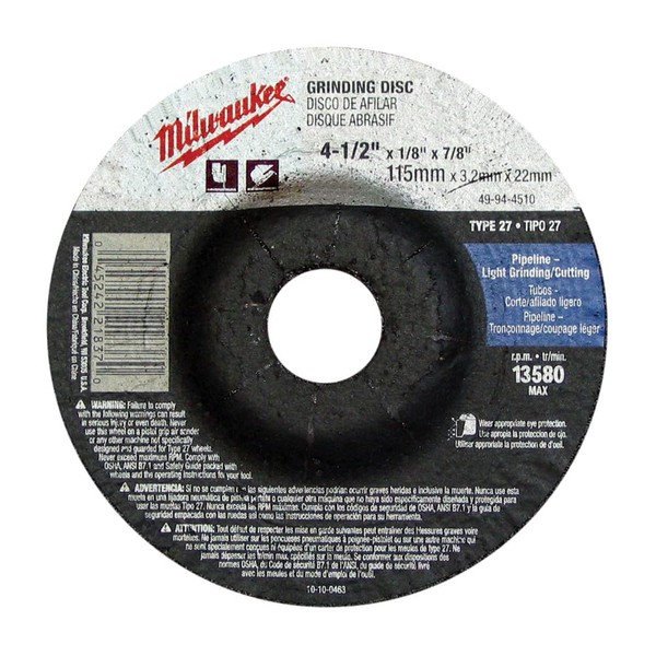 MILWAUKEE Grinding Disc 4-1/2 X 1/4 X 7/8