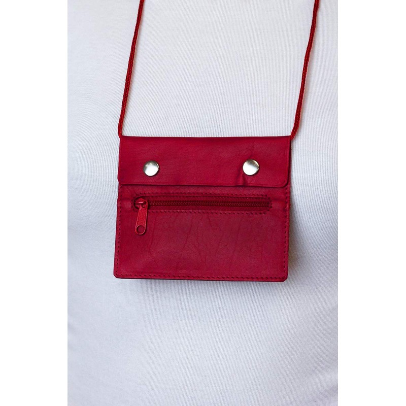 LEAS Travel Line Neck Pouch Real Leather Red, red, Neck