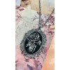 Controse rose cameo necklace with black epoxy stainless steel pendant