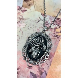 Controse rose cameo necklace with black epoxy stainless steel pendant BY CONTROSE