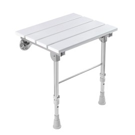 Folding Shower Seat Wall Mounted with Legs, Shower Seat Benches Stool Chair for Inside Shower, Fold Down Shower Seat for Seniors Small Shower Space, Foldable Fold up Waterproof Wood Height Adjustable