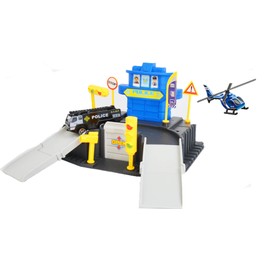 City Police Station Building Kit with Fire Truck, Police Helicopter 2 Level Parking Garage Playset for Kids Boys Girls
