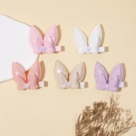 Cute Small Easter Bunny Hair Bow Clips For Girls – 5 Pcs Glitter Ribbon Rabbit Hairpins Barrettes, Handmade Spring Hair Accessories For Toddlers Teens Baby Kids