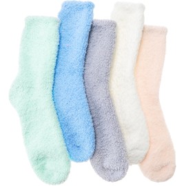 MOGGEI Fuzzy Socks for Women Men Winter Fluffy Warm Thick Cozy Comfy Sleep Super Soft Fluffy Fleece Cabin House Plush Gift Socks Stocking Stuffers 5 Pairs(Green/Blue/Grey/White/Light Orange,L)