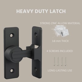 RETRIN Barn Door Lock Latch - 90-Degree Deadbolt Lock, Zinc Alloy Security Door Lock for Bathroom, Garage, Bedroom, Cabinet - Black