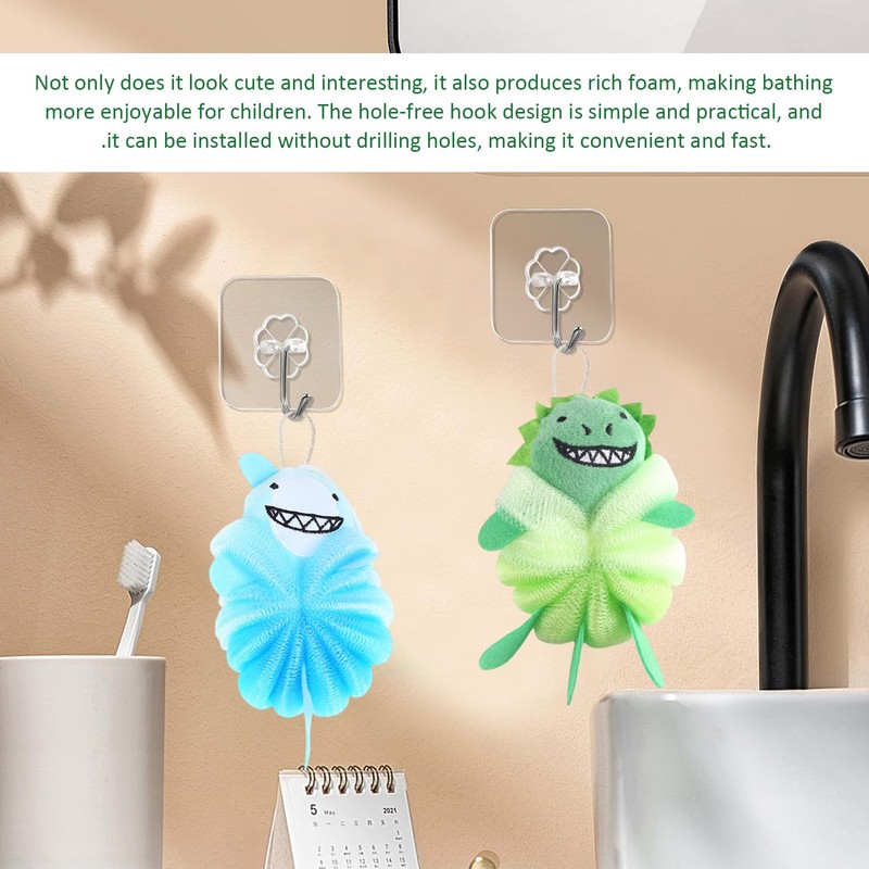 2 Stück Badekugeln, 2 Stück No-Punch-Haken, Kreativer Bade-Luffa, Interessante Kinder-Badekugeln,