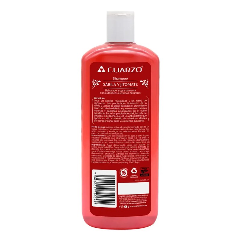 Shampoo Sabila Y Jitomate Para Cabello 550 Ml Cuarzo Natural