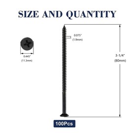 #14 x 3-1/4" Wood Screw 100Pcs 18-8 (304) Stainless Steel Screws Flat Head Phillips Fast Self Tapping Drywall Screws Black Oxide by SG TZH