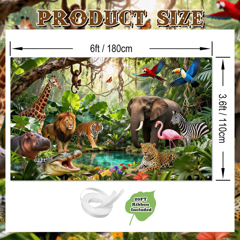 Avezano Jungle Backdrop Safari Party Decorations Rainforest Animals Banner