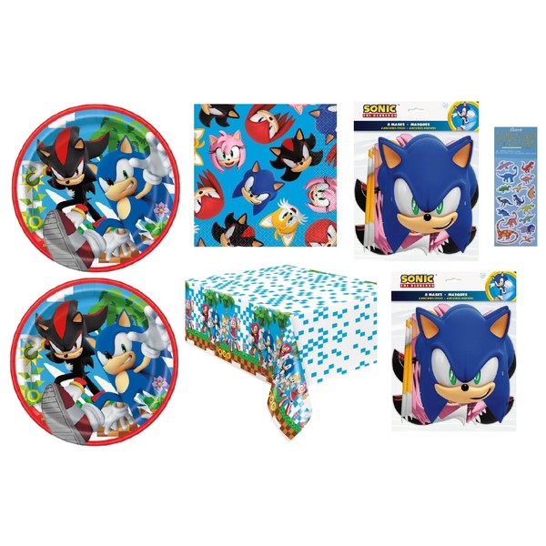Sonic Birthday Party Supplies Bundle includes 16 Paper Plates 7",