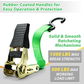 Ratchet Tie Down Strap 8-Pack 15 Ft - 500 lbs Load Cap with 1500 lbs Breaking Limit, Ohuhu Ratchet Tie Downs Logistic Cargo Straps for Moving Appliances, Motorcycle, Green