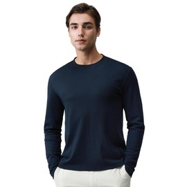 Hudson Wellesley Pure Cotton T Shirts for Men Comfort Long Sleeve Tee Crewneck Jersey Moisture Wicking Navy Blazer XXL