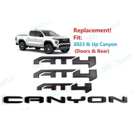 GMC 4PC Matte Black Door Rear AT4 Canyon Emblem Badge Fit 2023-2024 GMC Canyon AT4