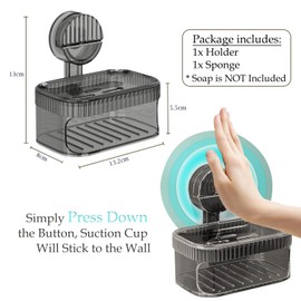 Suction Soap Dish, Suction Cup Soap Holder With Sponge and Sponge Holder for Kitchen Sink Shower, Wall Mounted Soap Dish with Drainage, Soap Dish for Shower Soap Tray Sink Sponge Holder