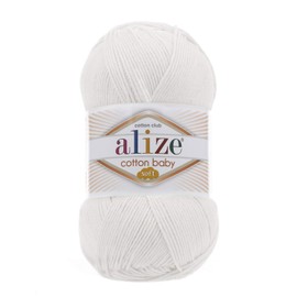 Alize Cotton Baby Soft 50% Acrylic 50% Cotton Yarn Crochet Lot of 4, Each Skein 3.5 oz (100 g) 295 yrds (270 m) (55 white)