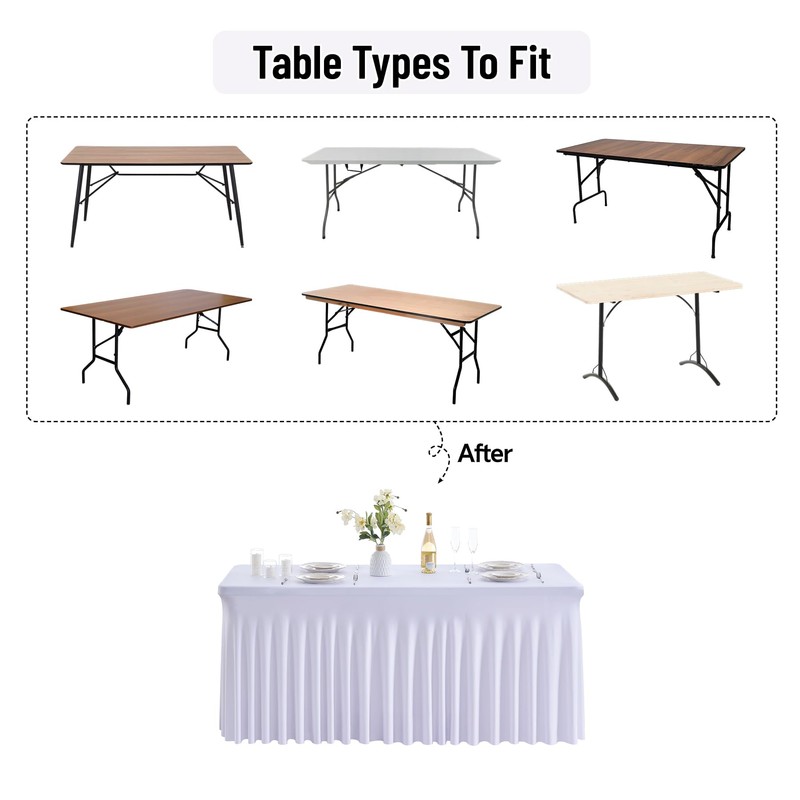 leegleri 4 Pack White Spandex Table Clothes for 6 Foot