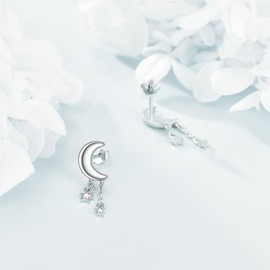 ONEFINITY Moon Earrings for Women 925 Sterling Silver Stud Earrings, Moon and Star Jewellery Gift for Girls, Sterling Silver, No Gemstone