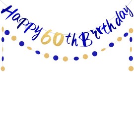Mens 60th Birthday Banner Navy Gold Happy 60th Birthday Banner Blue 60th Birthday Party Banner 60th Birthday Bunting by Wonsta