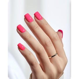 24 Pcs Short Square Press On Nails with Jelly Glue,Reusable Soft Gel Fake Nails Kit for Women and Girls with Feature Protective UV Coating DIY,Hot Pink Nails Press Ons