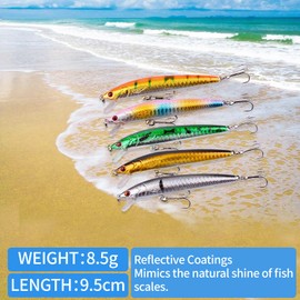 Wjelet 8 Pack Sea Fishing Lures, Pike Lures, Bass Lures with 3D Scales, Natural Movement, Reflective Coating - Durable, Versatile, Realistic Bait for Freshwater & Saltwater Fishing