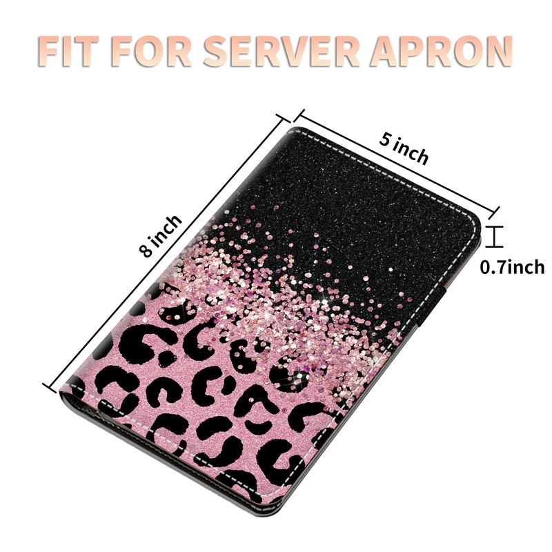 Server Books for Waitress Waiter with Zipper Pocket, Pink Glitter