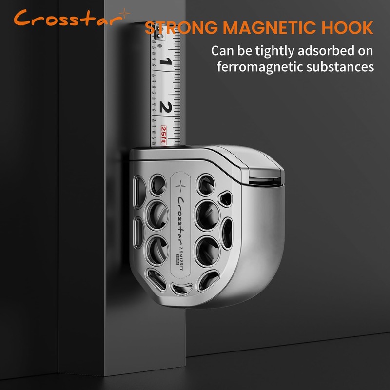 Crosstar 16FT Magnetic Self-Locking Stainless Steel Tape Measure, Double-Sided Scale,