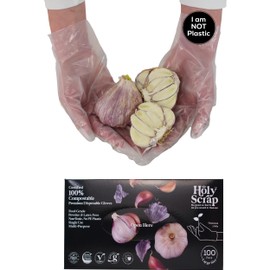 HOLY SCRAP! 100% Compostable Gloves LARGE - 100 Pack - Disposable Powder and Latex Free Gloves for Food Preparation, Cooking, Cleaning, Non-Toxic, Eco Friendly - BPI Certified, OK Compost Home