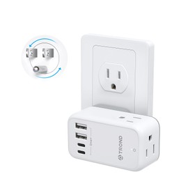 TROND Outlet Splitter with 360 Rotating Plug, 3 AC Plug Extender with 2 USB-C & 2 USB-A Ports, Additional Outlets off to Side, Useful Adapter with Rotating Design for Home Travel Cruise Essentials